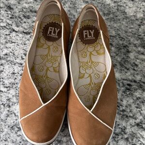 Fly London Yuca Wedge Heals Shoes EUR 39/ US 8 - 8.5 Tan Leather